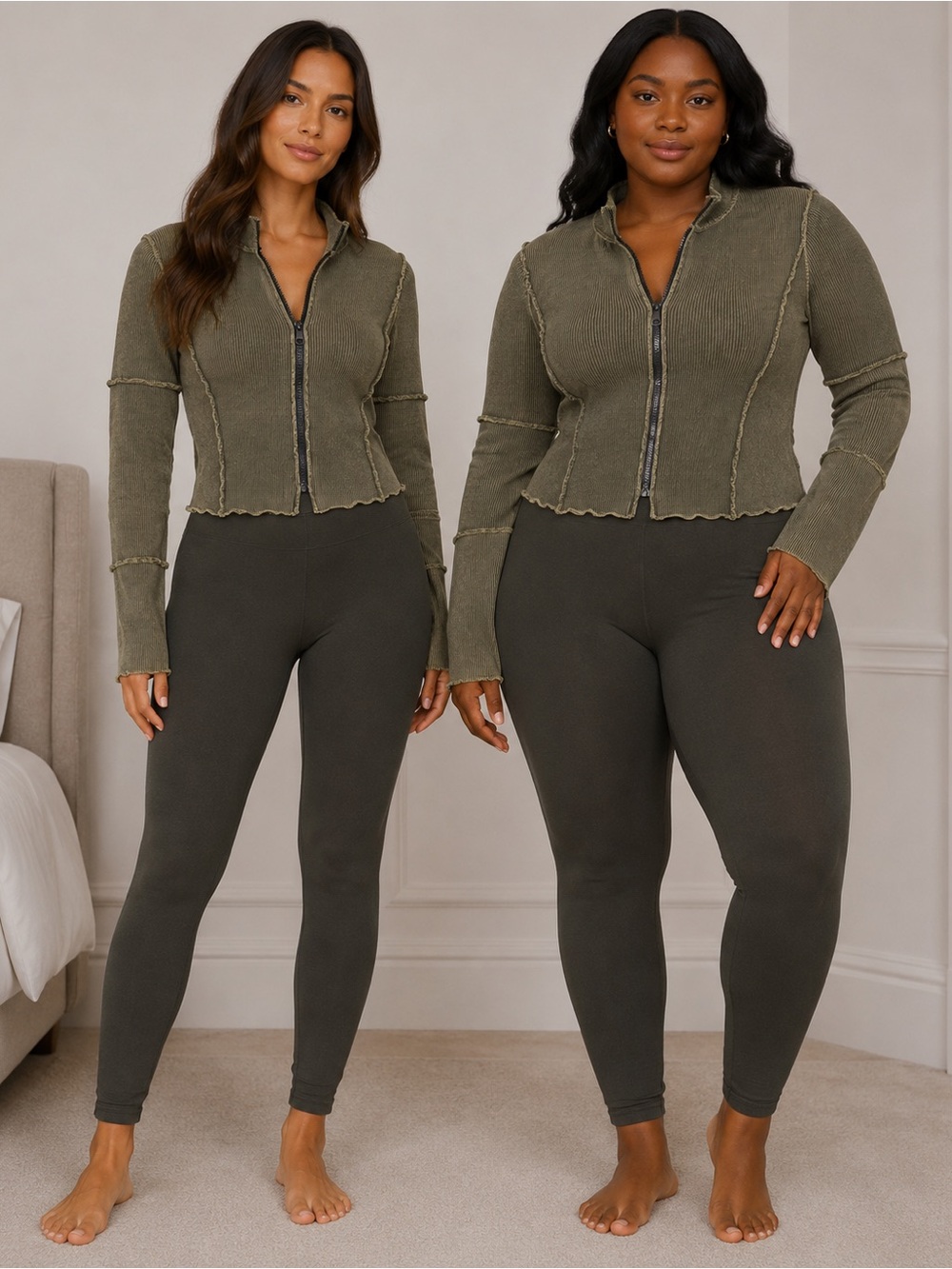 Love Olive Ribbed Zip Jacket